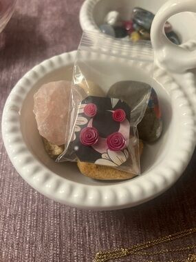 Two Pairs Hand Crafted Pink Rose Stud Earrings Set